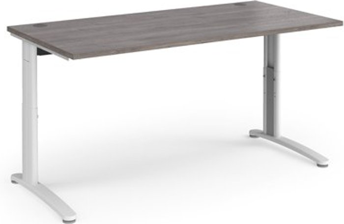 Office Monster | TR10 TR10 height settable straight desk 1600mm x 800mm - white frame, grey oak top TR10 TR10 height settable straight desk 1600mm x 800mm - white frame, grey oak top