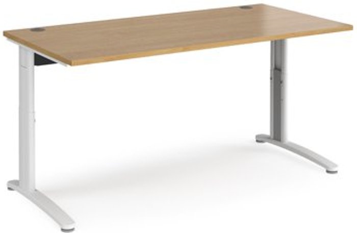 Office Monster | TR10 Office Desk | Wheelchair Friendly Rectangular Desk 1600mm | Oak Tops With White Frames | TR10 TR10 Office Desk | Wheelchair Friendly Rectangular Desk 1600mm | Oak Tops With White Frames | TR10