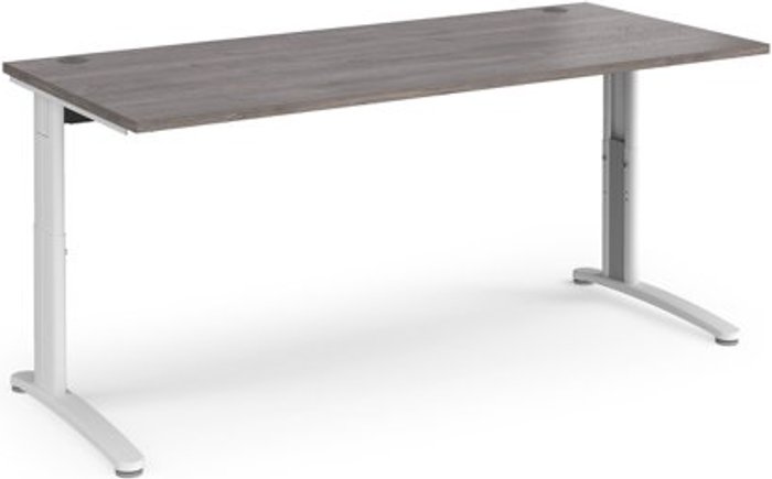 Office Monster | TR10 TR10 height settable straight desk 1800mm x 800mm - white frame, grey oak top TR10 TR10 height settable straight desk 1800mm x 800mm - white frame, grey oak top