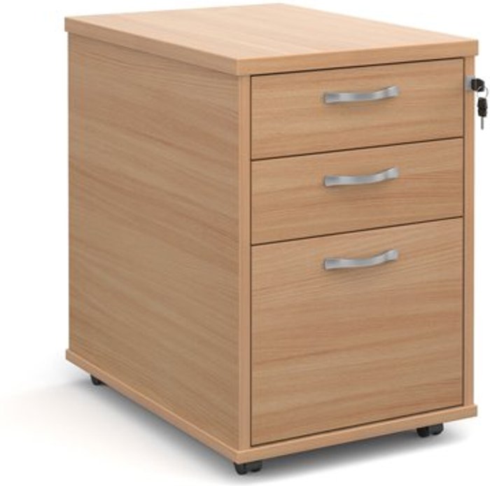 Office Monster | Dams Tall mobile 3 drawer pedestal with silver handles 600mm deep - beech Dams Tall mobile 3 drawer pedestal with silver handles 600mm deep - beech