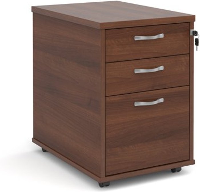 Office Monster | Dams Tall mobile 3 drawer pedestal with silver handles 600mm deep - walnut Dams Tall mobile 3 drawer pedestal with silver handles 600mm deep - walnut