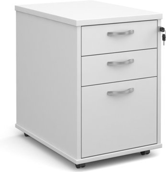 Office Monster | Dams Tall mobile 3 drawer pedestal with silver handles 600mm deep - white Dams Tall mobile 3 drawer pedestal with silver handles 600mm deep - white