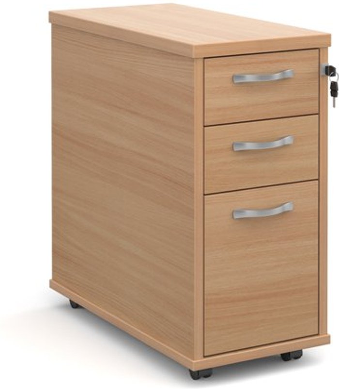 Office Monster | Dams Tall slimline mobile 3 drawer pedestal with silver handles 600mm deep - beech Dams Tall slimline mobile 3 drawer pedestal with silver handles 600mm deep - beech