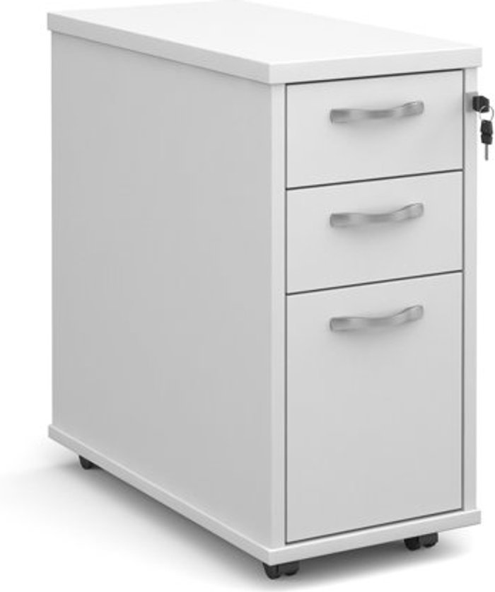 Office Monster | Dams Tall slimline mobile 3 drawer pedestal with silver handles 600mm deep - white Dams Tall slimline mobile 3 drawer pedestal with silver handles 600mm deep - white