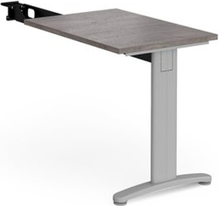 Office Monster | TR10 TR10 single return desk 800mm x 600mm - silver frame, grey oak top TR10 TR10 single return desk 800mm x 600mm - silver frame, grey oak top