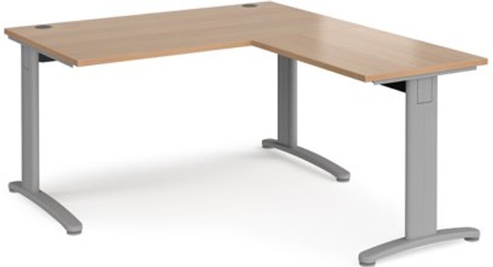 Office Monster | TR10 Office Desk | Rectangular Desk 1400mm With Return | Beech Tops With Silver Frames | TR10 TR10 Office Desk | Rectangular Desk 1400mm With Return | Beech Tops With Silver Frames | TR10
