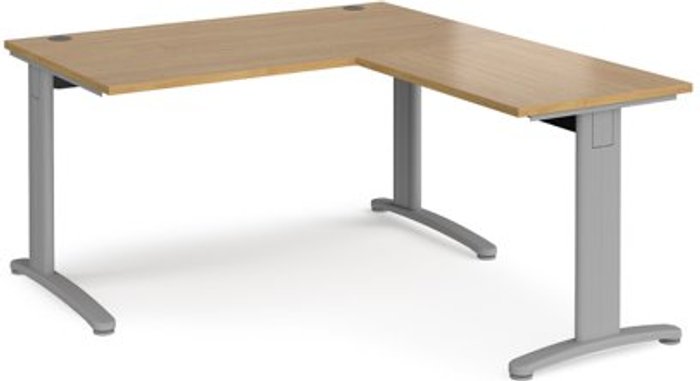 Office Monster | TR10 Office Desk | Rectangular Desk 1400mm With Return | Oak Tops With Silver Frames | TR10 TR10 Office Desk | Rectangular Desk 1400mm With Return | Oak Tops With Silver Frames | TR10