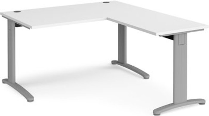 Office Monster | TR10 Office Desk | Rectangular Desk 1400mm With Return | White Tops With Silver Frames | TR10 TR10 Office Desk | Rectangular Desk 1400mm With Return | White Tops With Silver Frames | TR10