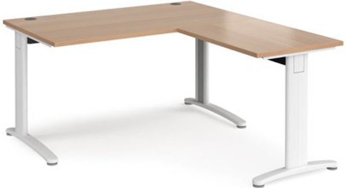 Office Monster | TR10 Office Desk | Rectangular Desk 1400mm With Return | Beech Tops With White Frames | TR10 TR10 Office Desk | Rectangular Desk 1400mm With Return | Beech Tops With White Frames | TR10