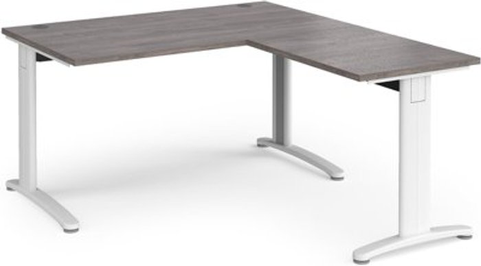 Office Monster | TR10 TR10 desk 1400mm x 800mm with 800mm return desk - white frame, grey oak top TR10 TR10 desk 1400mm x 800mm with 800mm return desk - white frame, grey oak top
