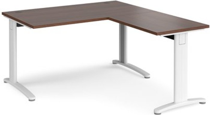 Office Monster | TR10 Office Desk | Rectangular Desk 1400mm With Return | Walnut Tops With White Frames | TR10 TR10 Office Desk | Rectangular Desk 1400mm With Return | Walnut Tops With White Frames | TR10