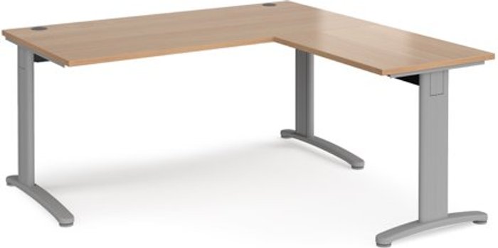 Office Monster | TR10 Office Desk | Rectangular Desk 1600mm With Return | Beech Tops With Silver Frames | TR10 TR10 Office Desk | Rectangular Desk 1600mm With Return | Beech Tops With Silver Frames | TR10