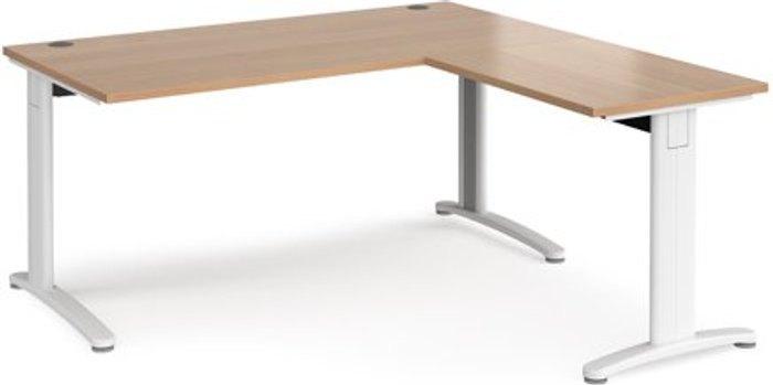 Office Monster | TR10 Office Desk | Rectangular Desk 1600mm With Return | Beech Tops With White Frames | TR10 TR10 Office Desk | Rectangular Desk 1600mm With Return | Beech Tops With White Frames | TR10
