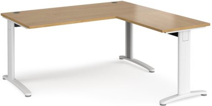 Office Monster | TR10 Office Desk | Rectangular Desk 1600mm With Return | Oak Tops With White Frames | TR10 TR10 Office Desk | Rectangular Desk 1600mm With Return | Oak Tops With White Frames | TR10