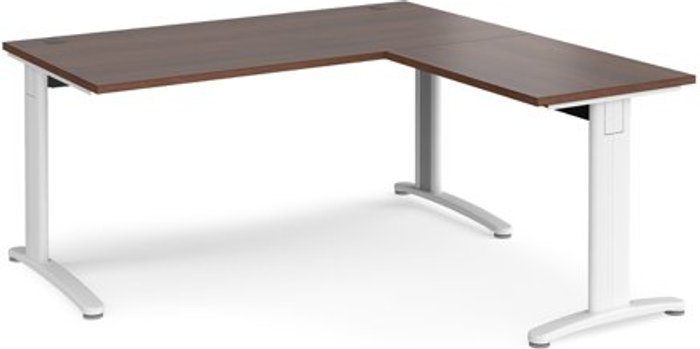 Office Monster | TR10 Office Desk | Rectangular Desk 1600mm With Return | Walnut Tops With White Frames | TR10 TR10 Office Desk | Rectangular Desk 1600mm With Return | Walnut Tops With White Frames | TR10