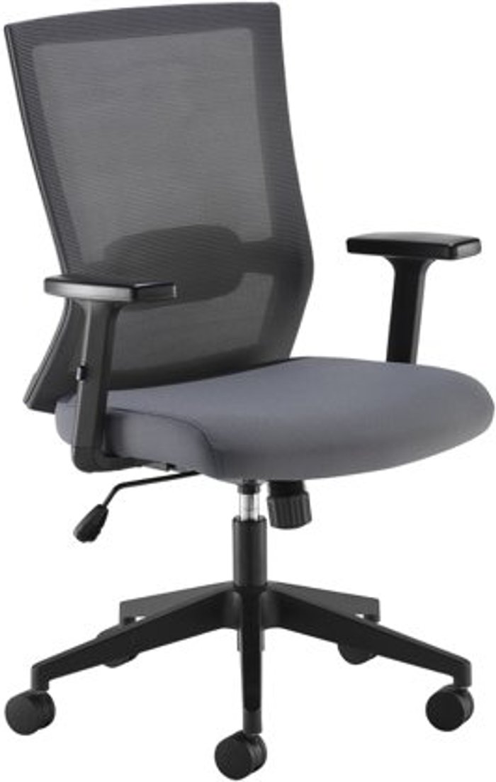 Office Monster | Travis Travis grey mesh back operator chair with grey fabric seat and black base Travis Travis grey mesh back operator chair with grey fabric seat and black base