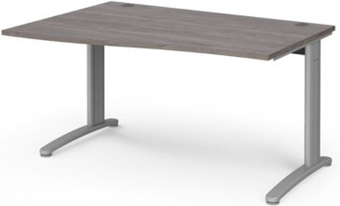 Office Monster | TR10 TR10 left hand wave desk 1400mm - silver frame, grey oak top TR10 TR10 left hand wave desk 1400mm - silver frame, grey oak top