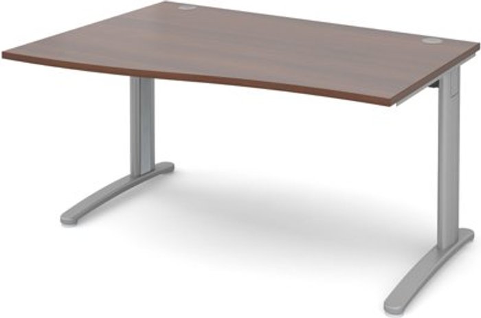 Office Monster | TR10 Office Desk | Left Hand Wave Desk 1400mm | Walnut Top With Silver Frame | TR10 TR10 Office Desk | Left Hand Wave Desk 1400mm | Walnut Top With Silver Frame | TR10