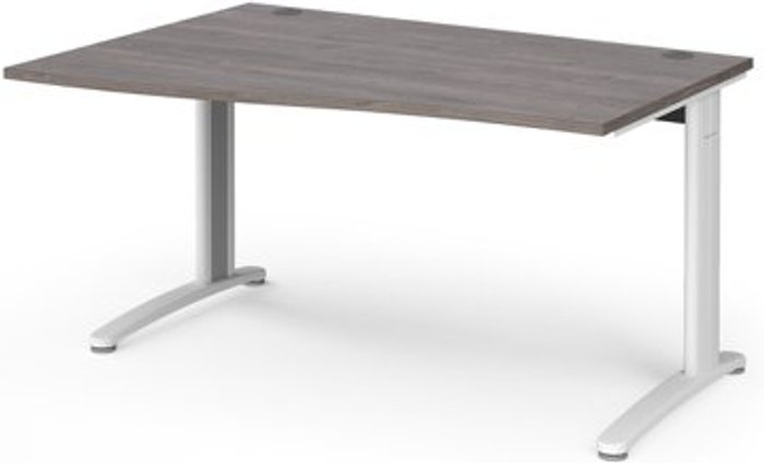 Office Monster | TR10 TR10 left hand wave desk 1400mm - white frame, grey oak top TR10 TR10 left hand wave desk 1400mm - white frame, grey oak top