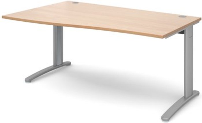 Office Monster | TR10 Office Desk | Left Hand Wave Desk 1600mm | Beech Top With Silver Frame | TR10 TR10 Office Desk | Left Hand Wave Desk 1600mm | Beech Top With Silver Frame | TR10