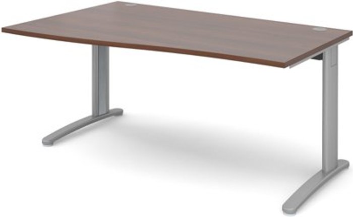 Office Monster | TR10 Office Desk | Left Hand Wave Desk 1600mm | Walnut Top With Silver Frame | TR10 TR10 Office Desk | Left Hand Wave Desk 1600mm | Walnut Top With Silver Frame | TR10