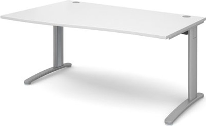 Office Monster | TR10 Office Desk | Left Hand Wave Desk 1600mm | White Top With Silver Frame | TR10 TR10 Office Desk | Left Hand Wave Desk 1600mm | White Top With Silver Frame | TR10