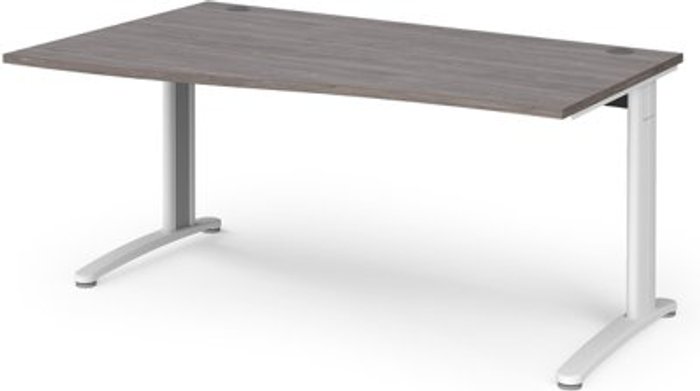 Office Monster | TR10 TR10 left hand wave desk 1600mm - white frame, grey oak top TR10 TR10 left hand wave desk 1600mm - white frame, grey oak top