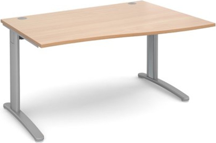 Office Monster | TR10 Office Desk | Right Hand Wave Desk 1400mm | Beech Top With Silver Frame | TR10 TR10 Office Desk | Right Hand Wave Desk 1400mm | Beech Top With Silver Frame | TR10