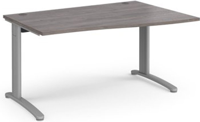 Office Monster | TR10 TR10 right hand wave desk 1400mm - silver frame, grey oak top TR10 TR10 right hand wave desk 1400mm - silver frame, grey oak top