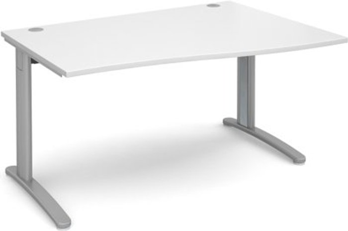 Office Monster | TR10 Office Desk | Right Hand Wave Desk 1400mm | White Top With Silver Frame | TR10 TR10 Office Desk | Right Hand Wave Desk 1400mm | White Top With Silver Frame | TR10