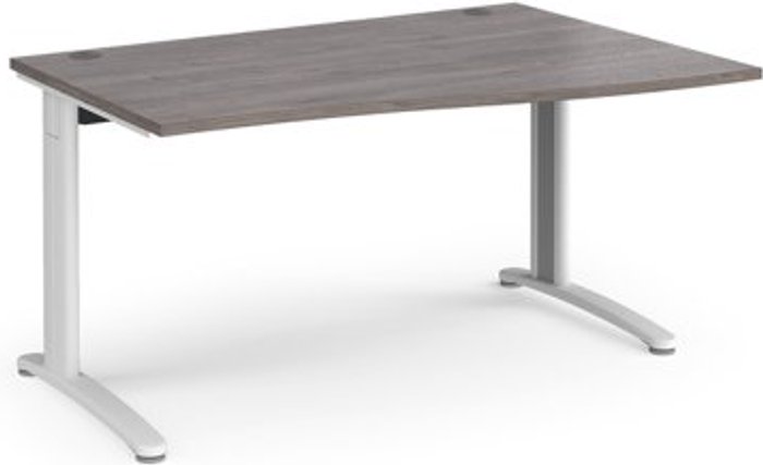 Office Monster | TR10 TR10 right hand wave desk 1400mm - white frame, grey oak top TR10 TR10 right hand wave desk 1400mm - white frame, grey oak top