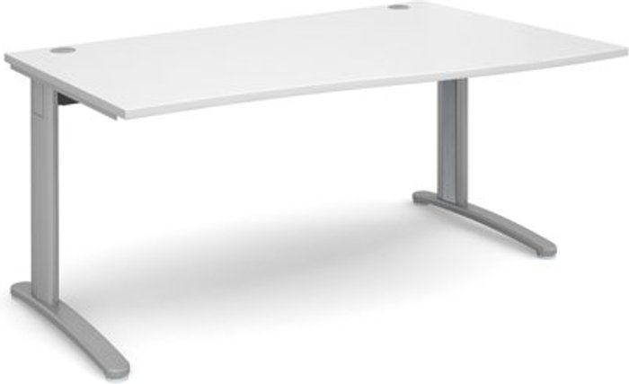 Office Monster | TR10 Office Desk | Right Hand Wave Desk 1600mm | White Top With Silver Frame | TR10 TR10 Office Desk | Right Hand Wave Desk 1600mm | White Top With Silver Frame | TR10