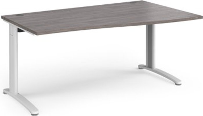 Office Monster | TR10 TR10 right hand wave desk 1600mm - white frame, grey oak top TR10 TR10 right hand wave desk 1600mm - white frame, grey oak top