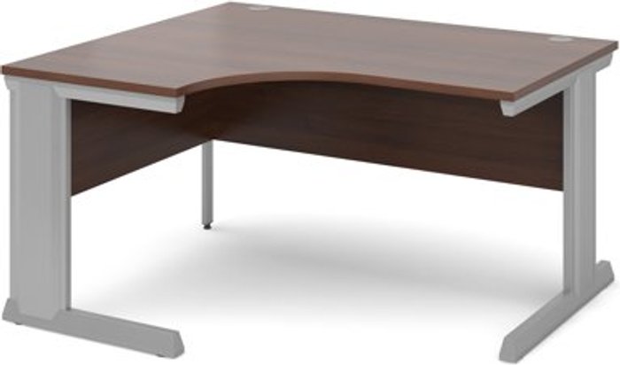 Office Monster | Vivo Office Desk | Left Hand Corner Desk 1400mm | Walnut Top With Silver Frame | 800mm Depth | Vivo Vivo Office Desk | Left Hand Corner Desk 1400mm | Walnut Top With Silver Frame | 800mm Depth | Vivo