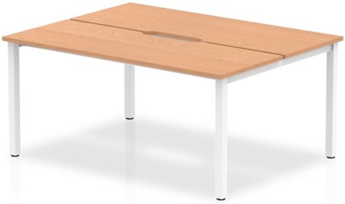 Office Monster | Evolve B2B White Frame Bench Desk 1400 Oak (2 Pod) Evolve B2B White Frame Bench Desk 1400 Oak (2 Pod)