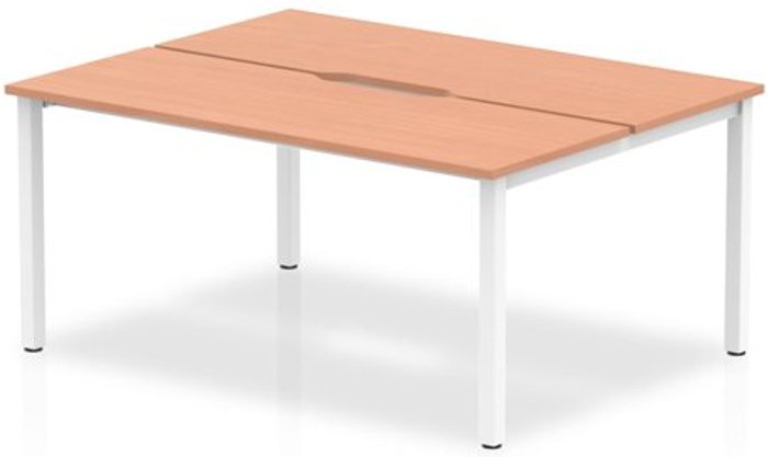 Office Monster | Evolve B2B White Frame Bench Desk 1200 Beech (2 Pod) Evolve B2B White Frame Bench Desk 1200 Beech (2 Pod)