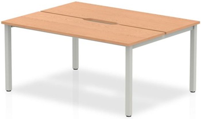 Office Monster | Evolve B2B Silver Frame Bench Desk 1200 Oak (2 Pod) Evolve B2B Silver Frame Bench Desk 1200 Oak (2 Pod)