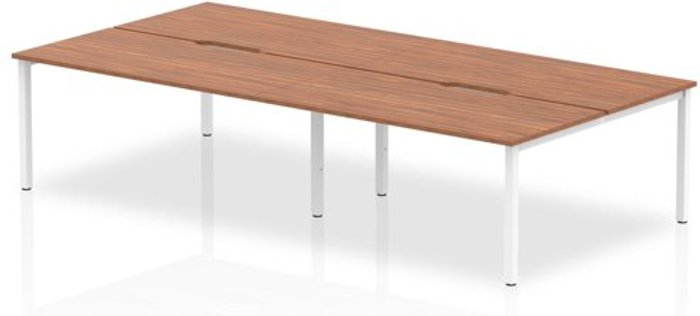 Office Monster | Evolve B2B White Frame Bench Desk 1600 Walnut (4 Pod) Evolve B2B White Frame Bench Desk 1600 Walnut (4 Pod)