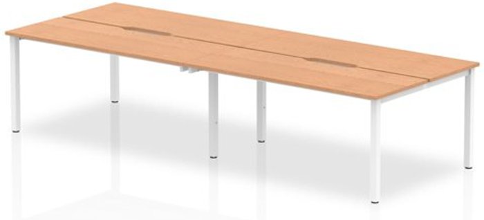 Office Monster | Evolve B2B White Frame Bench Desk 1400 Oak (4 Pod) Evolve B2B White Frame Bench Desk 1400 Oak (4 Pod)