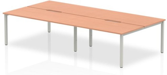 Office Monster | Evolve B2B Silver Frame Bench Desk 1600 Beech (4 Pod) Evolve B2B Silver Frame Bench Desk 1600 Beech (4 Pod)