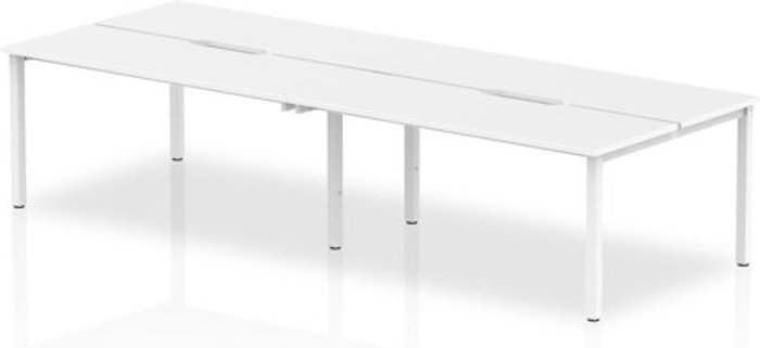 Office Monster | Evolve B2B Silver Frame Bench Desk 1400 White (4 Pod) Evolve B2B Silver Frame Bench Desk 1400 White (4 Pod)