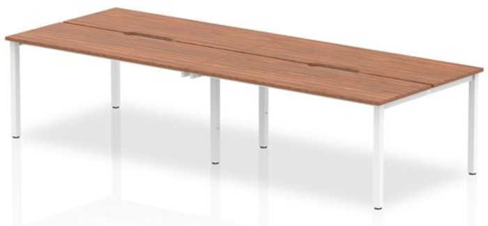 Office Monster | Evolve B2B Silver Frame Bench Desk 1400 Walnut (4 Pod) Evolve B2B Silver Frame Bench Desk 1400 Walnut (4 Pod)