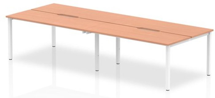 Office Monster | Evolve B2B Silver Frame Bench Desk 1400 Beech (4 Pod) Evolve B2B Silver Frame Bench Desk 1400 Beech (4 Pod)