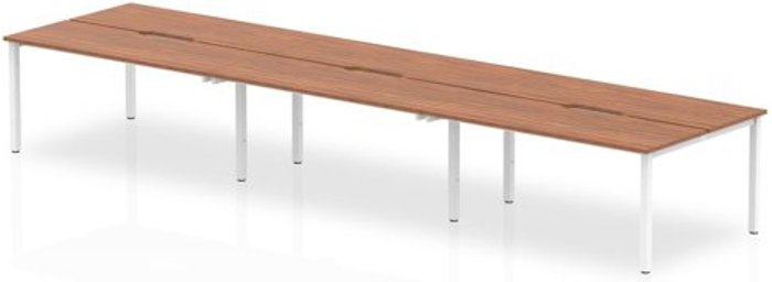 Office Monster | Evolve B2B White Frame Bench Desk 1200 Walnut (6 Pod) Evolve B2B White Frame Bench Desk 1200 Walnut (6 Pod)