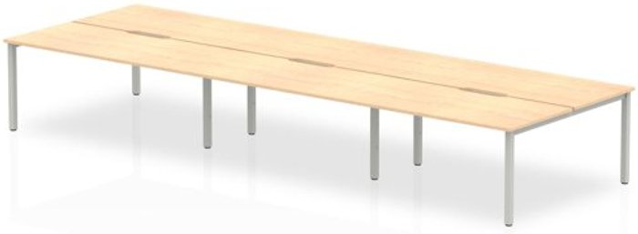 Office Monster | Evolve B2B Silver Frame Bench Desk 1600 Maple (6 Pod) Evolve B2B Silver Frame Bench Desk 1600 Maple (6 Pod)