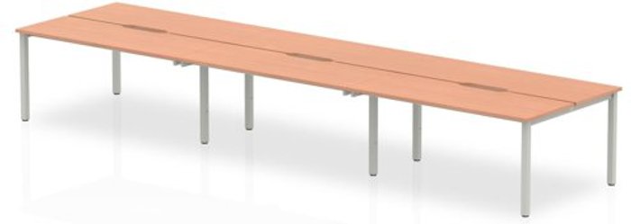 Office Monster | Evolve B2B Silver Frame Bench Desk 1400 Beech (6 Pod) Evolve B2B Silver Frame Bench Desk 1400 Beech (6 Pod)