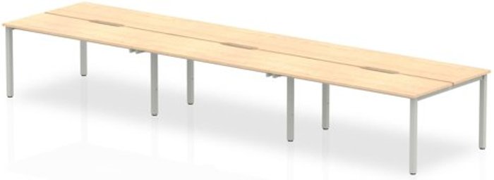 Office Monster | Evolve B2B Silver Frame Bench Desk 1400 Maple (6 Pod) Evolve B2B Silver Frame Bench Desk 1400 Maple (6 Pod)