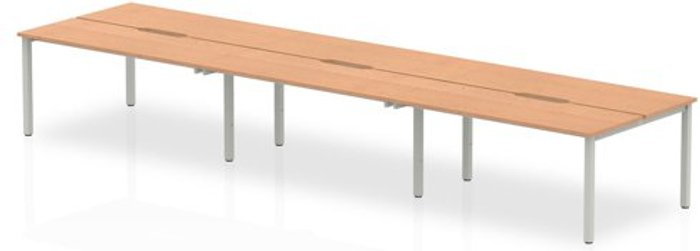 Office Monster | Evolve B2B Silver Frame Bench Desk 1400 Oak (6 Pod) Evolve B2B Silver Frame Bench Desk 1400 Oak (6 Pod)