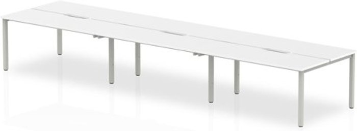 Office Monster | Evolve B2B Silver Frame Bench Desk 1200 White (6 Pod) Evolve B2B Silver Frame Bench Desk 1200 White (6 Pod)