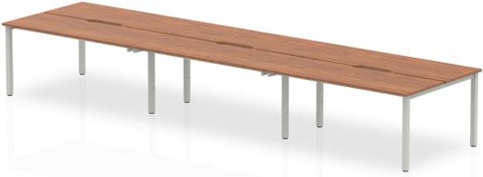 Office Monster | Evolve B2B Silver Frame Bench Desk 1200 Walnut (6 Pod) Evolve B2B Silver Frame Bench Desk 1200 Walnut (6 Pod)